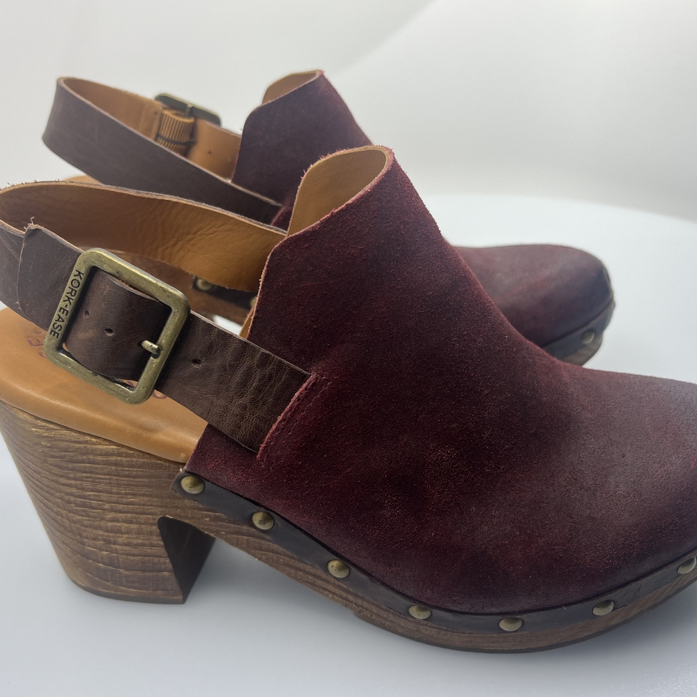 Kork-Ease Rosalind Maroon Leather Mules with Brown Accents Size 8